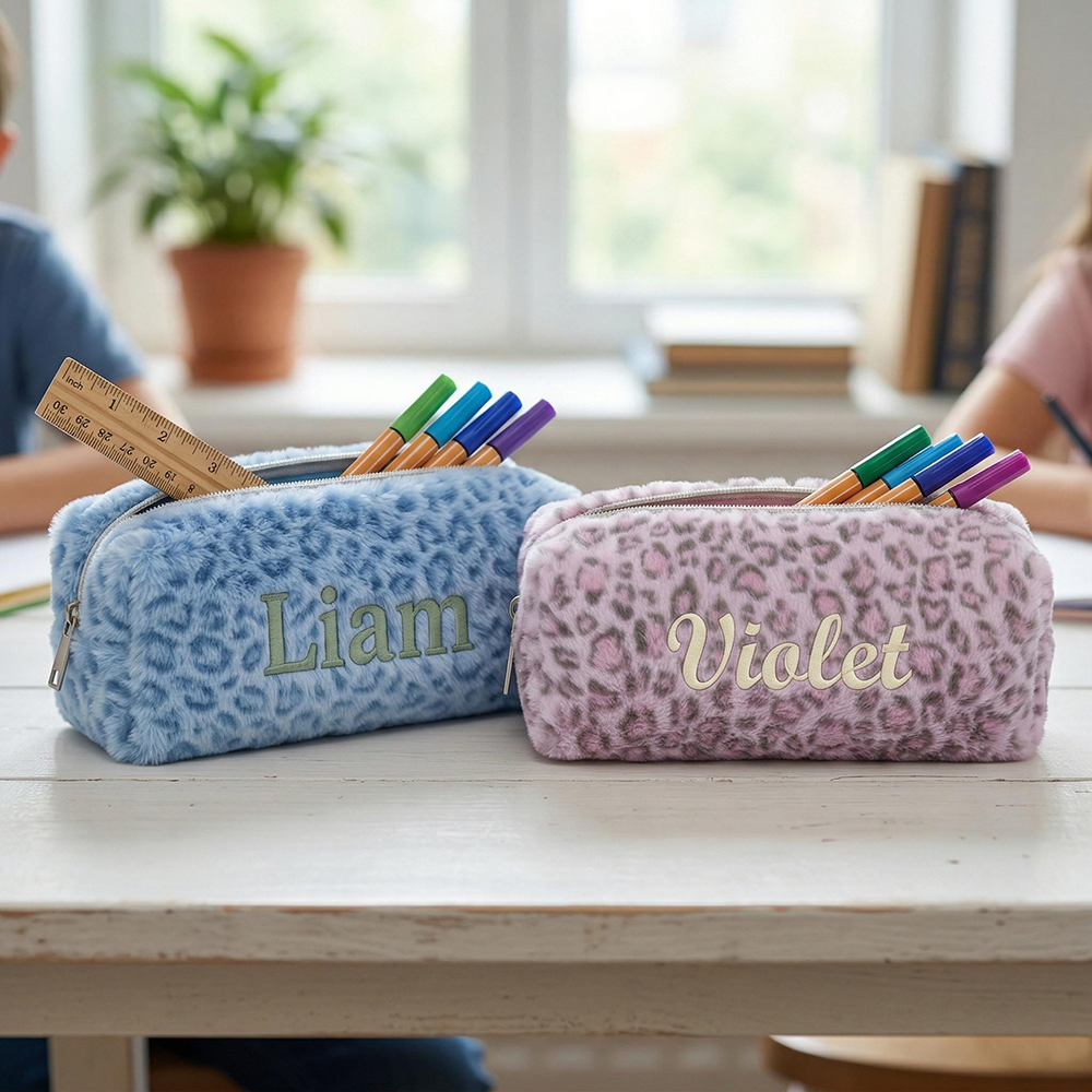 Personalized Embroidered Kids Soft Leopard Pencil Pouch | CWPack376