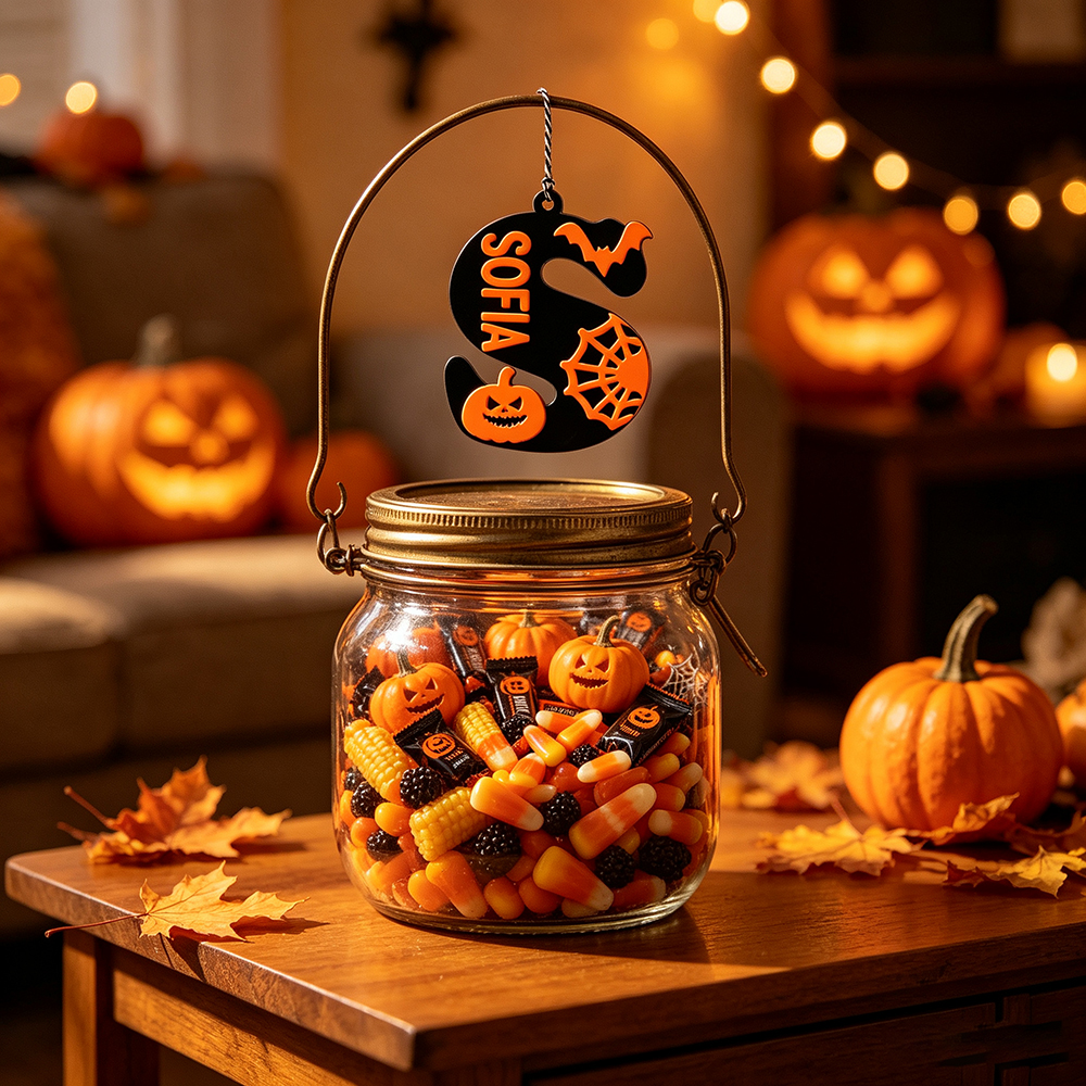 Personalized Halloween Retro Initial Name Tag | CWHalloween79