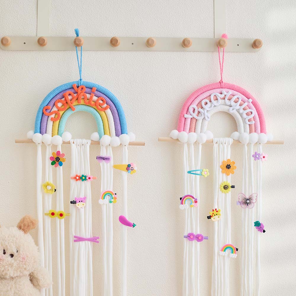 Personalized Hand Embroidered Kids Rainbow Hair Clip Holder | CWToy201
