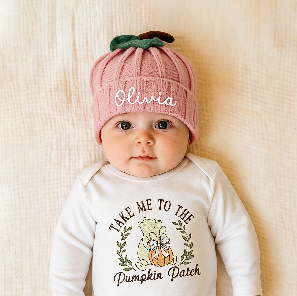 Personalized Embroidered Pumpkin Wool Beanie | CWHalloween126