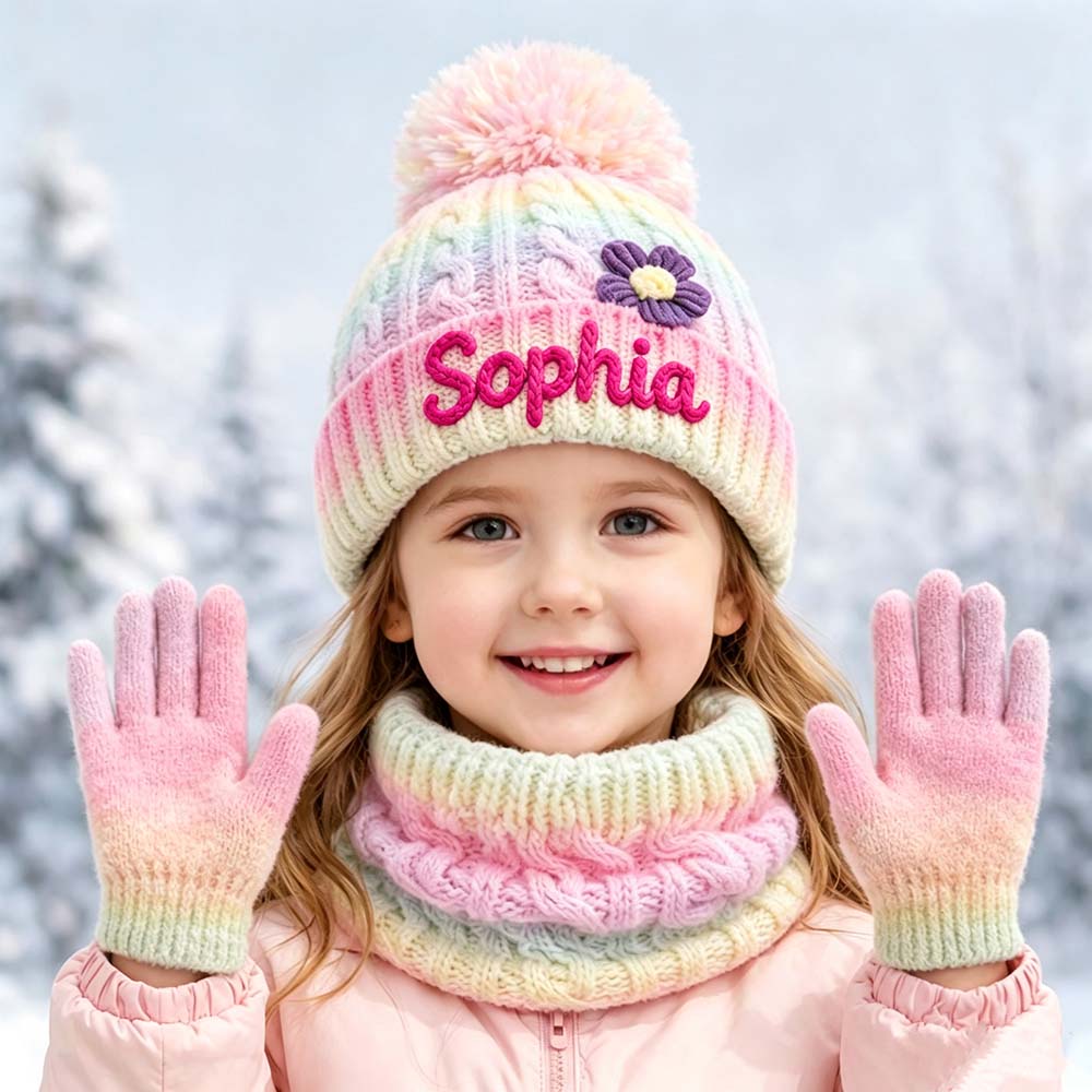 Personalized Hand Embroidered Gradient Knit Winter Outfit Set | HSKid86