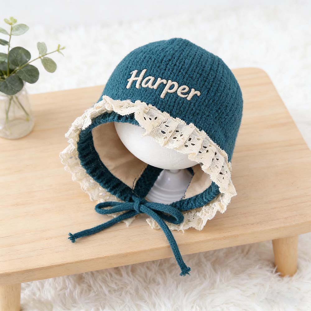 Personalized Embroidery Winter Hat Lace Bonnet | HSKid61