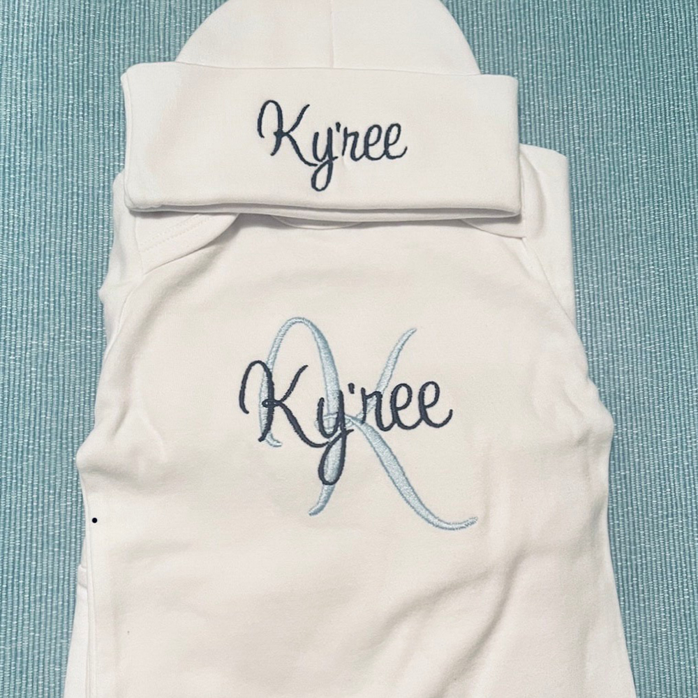 Personalized Embroidery Monograms Baby Coming Home Romper and Hat Set | CWBaby535