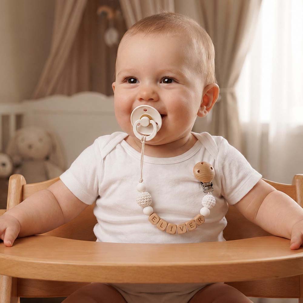 Personalized Baby Wooden Letter Bead Pacifier Clip | CWToy205