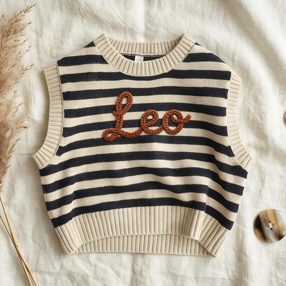 Personalized Hand Embroidered Kids Knit Crochet Vest | CWBaby529