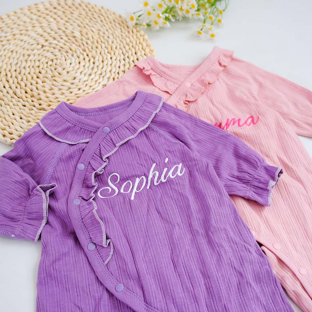 Personalized Embroidered Long Sleeve Buttons Ruffle Coming Home Outfit | CWBaby532