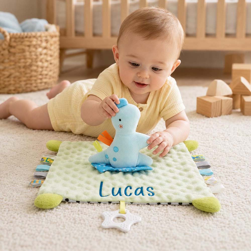 Personalized Embroidered Baby Minky Dot Animal Lovey Blanket | CWToy206