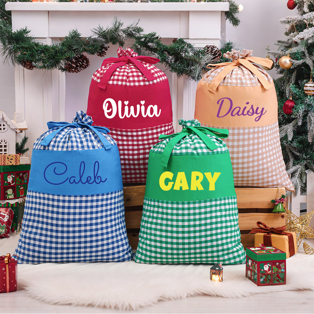 Personalized Christmas Gingham Name Santa Sack | MCGift392