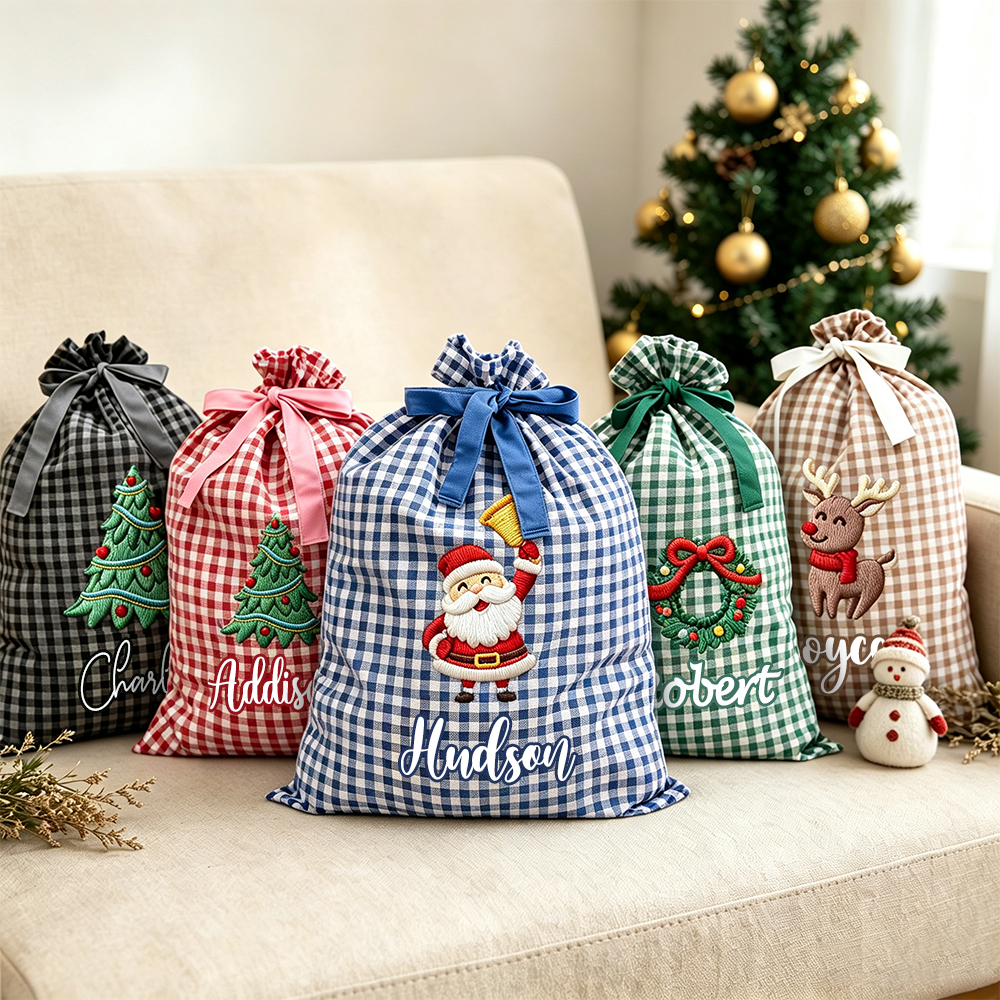 Personalized Plaid Christmas Cute Design Gift Bag | MCGift398