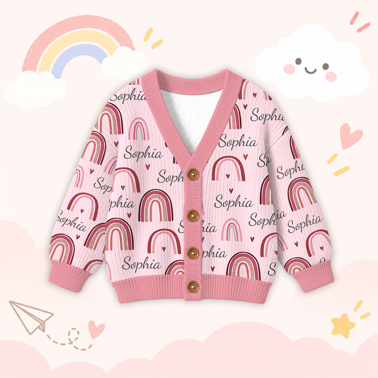Personalized Lovely Kids Rainbow Knit Sweater | CWSweater03