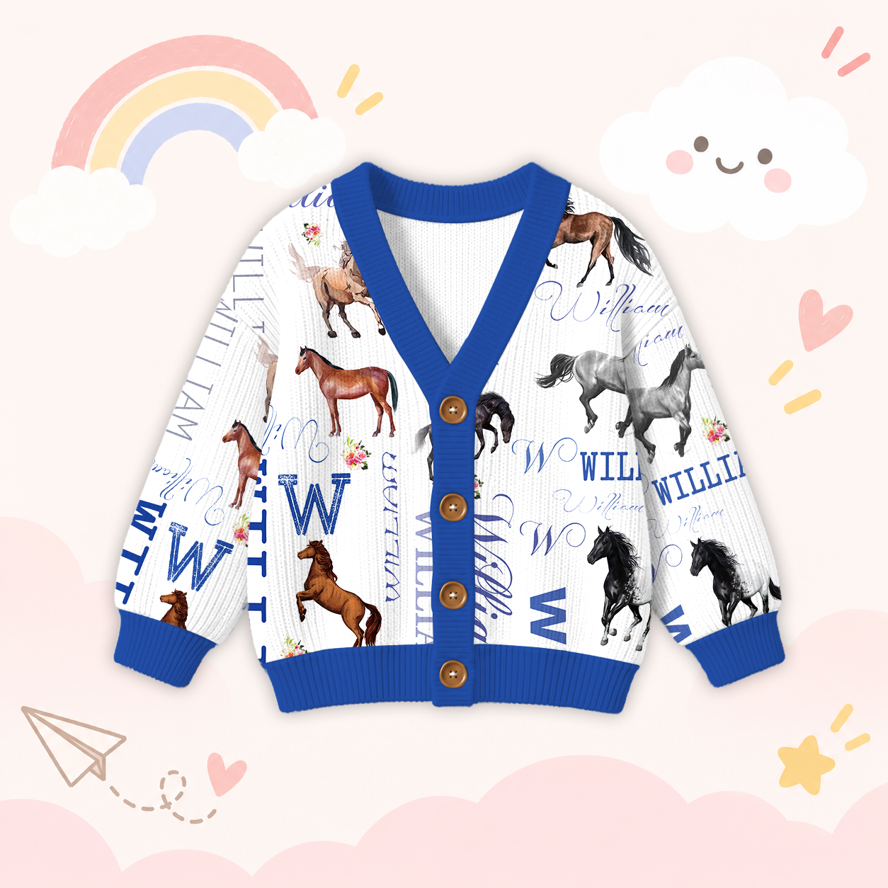 Personalized Lovely Kids Horse Knit Sweater | CWSweater08