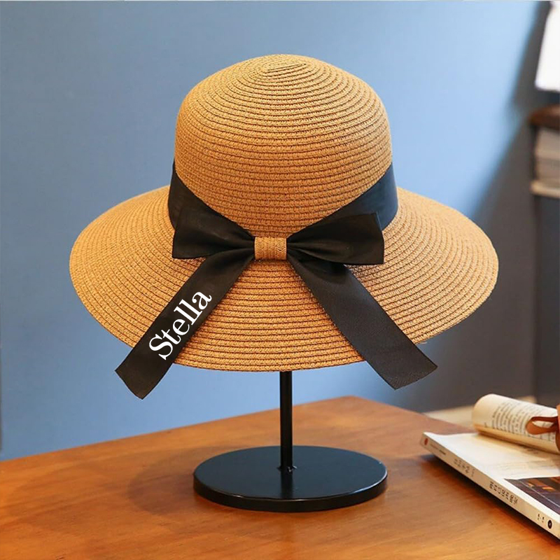 Personalized Ribbon Bow Straw Floppy Hat for Comfort & Unique | CWBeach118