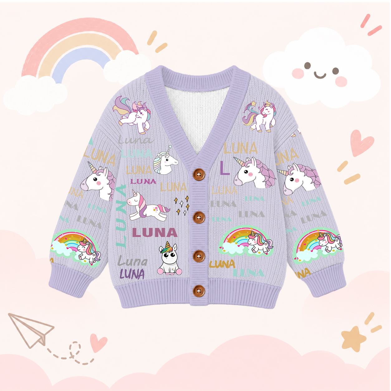 Personalized Lovely Kids Unicorn Knit Sweater | CWSweater04