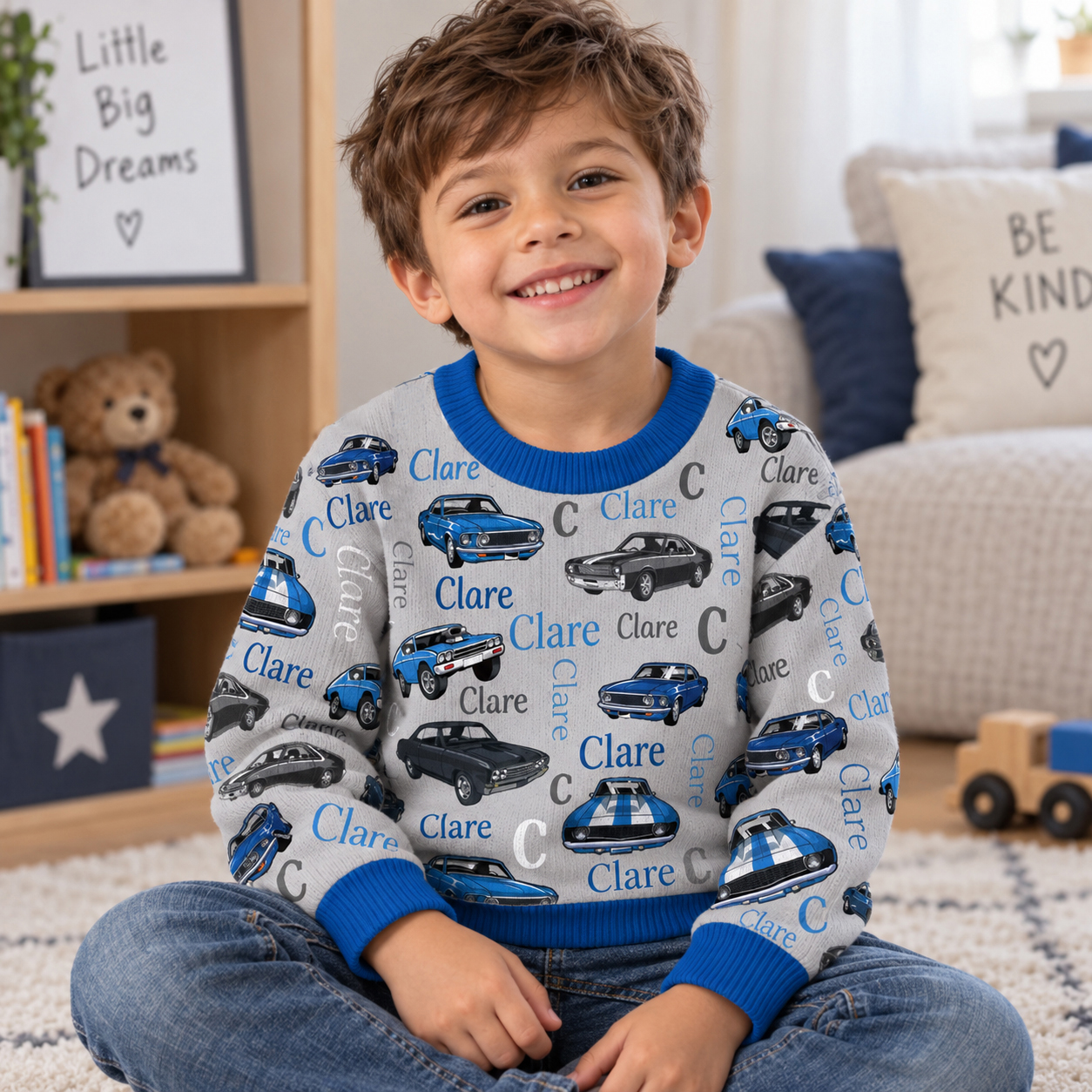 Personalized Lovely Kids Vintage Car Knit Sweater | CWSweater09