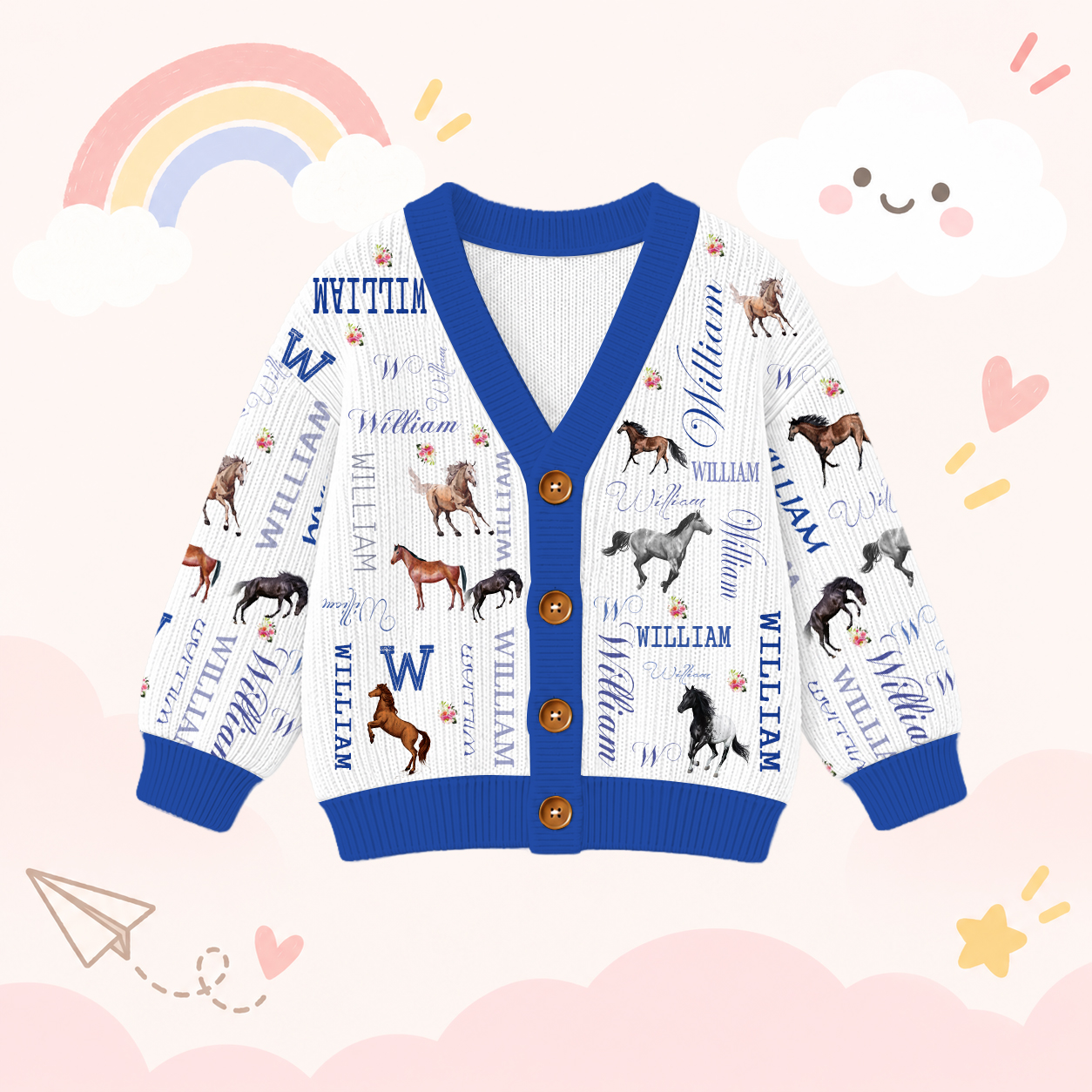 Personalized Lovely Kids Horse Knit Sweater | CWSweater08