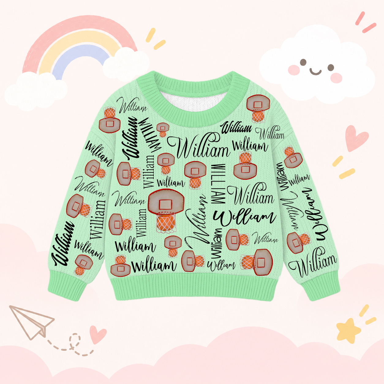 Personalized Lovely Kids Basketball Knit Sweater | CWSweater13