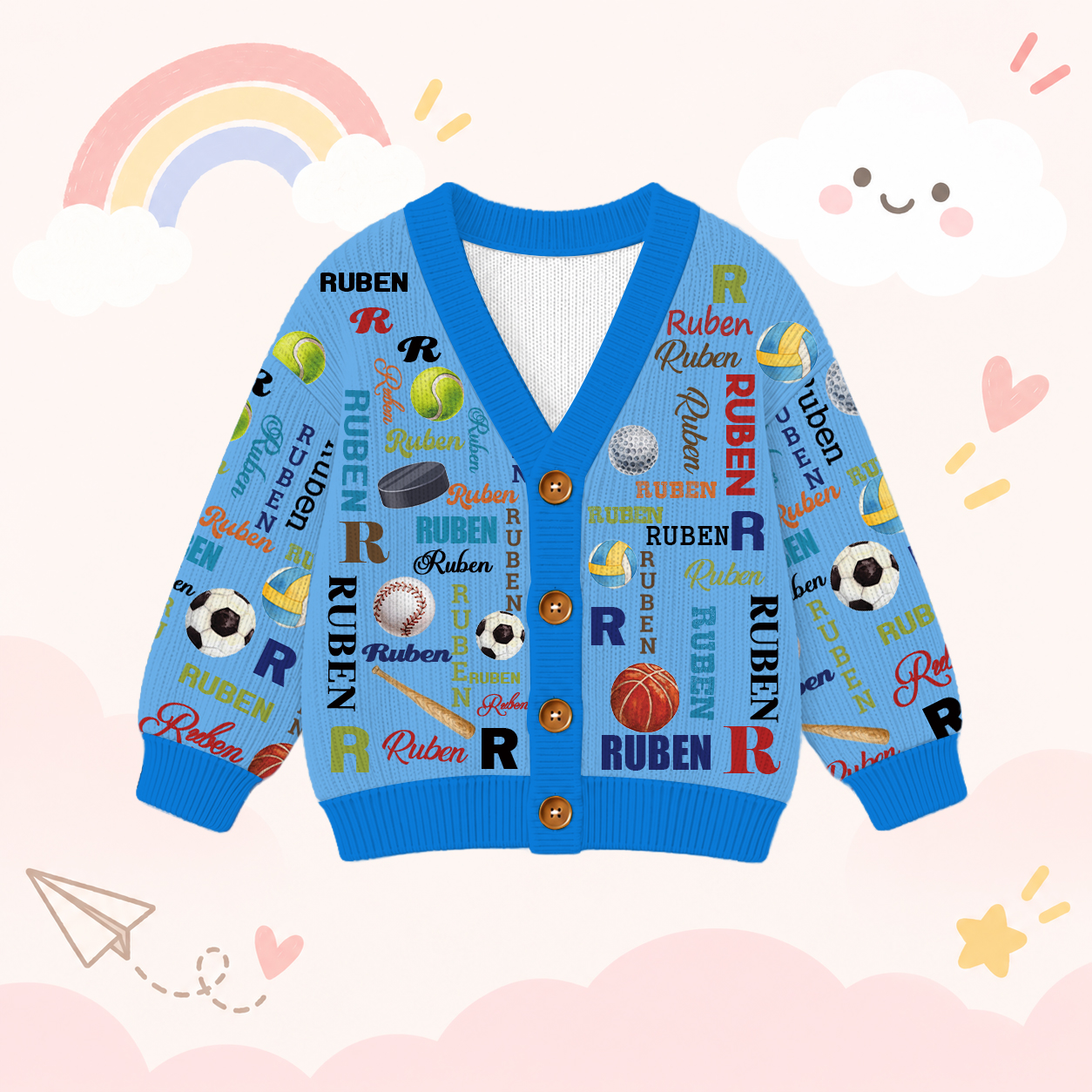 Personalized Lovely Kids Ball Sports Knit Sweater | CWSweater11