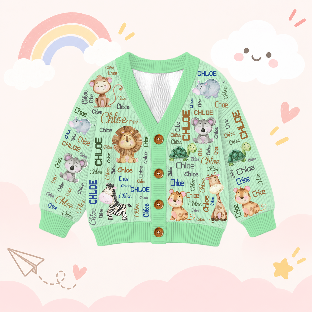 Personalized Lovely Kids Adorable Animals Knit Sweater | CWSweater17