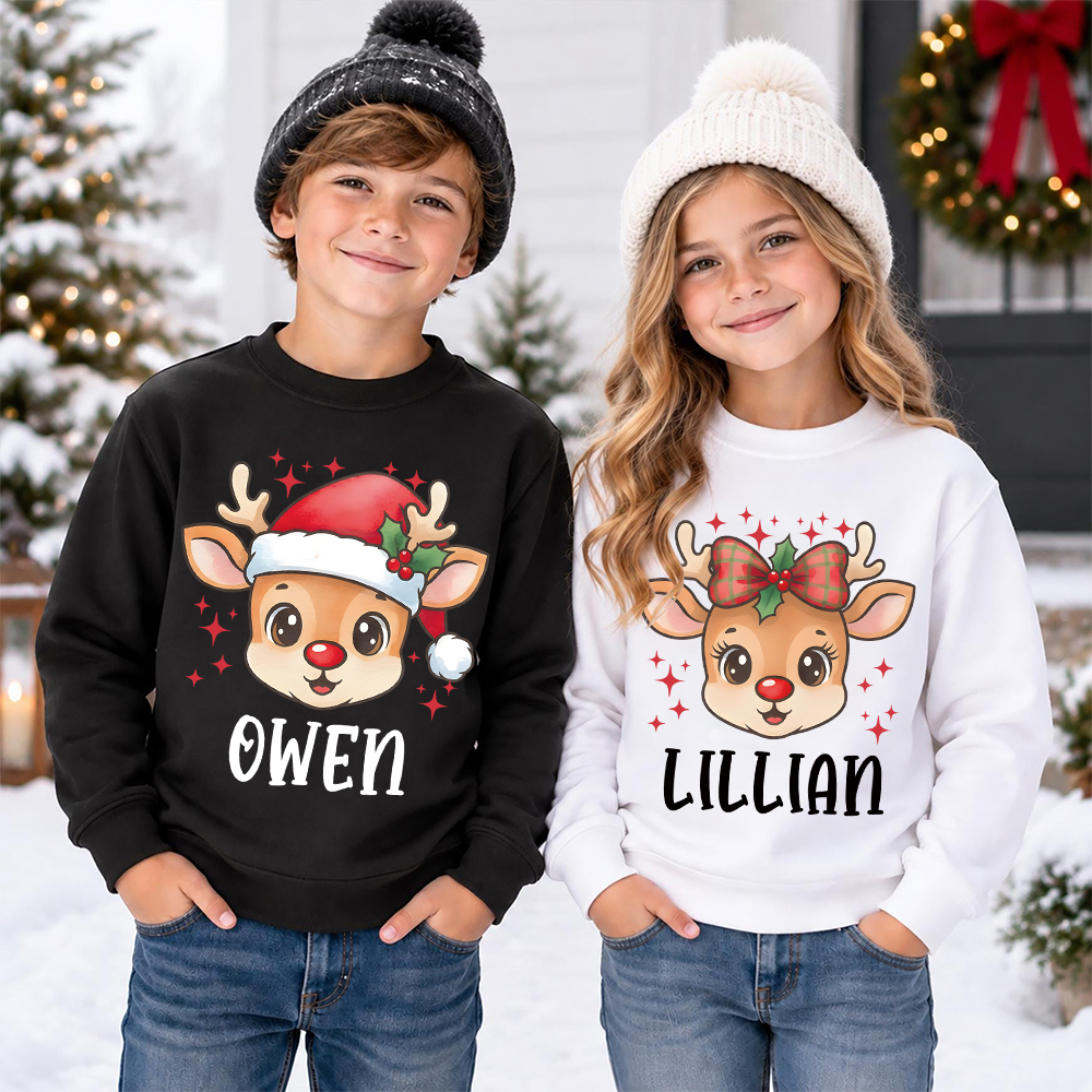 Personalized Christmas Kids Reindeer Sweatshirt | MCGift418
