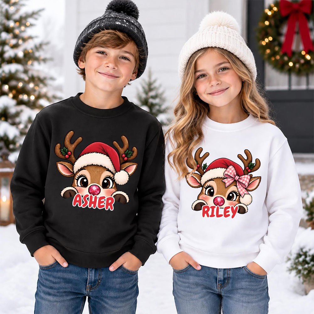 Personalized Christmas Kids Reindeer Sweatshirt | MCGift417