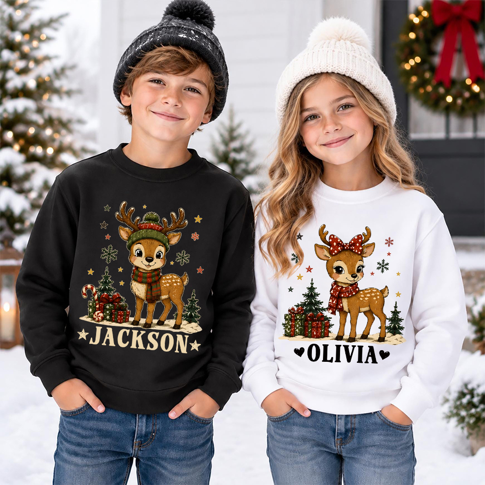 Personalized Christmas Kids Reindeer Sweatshirt | MCGift420