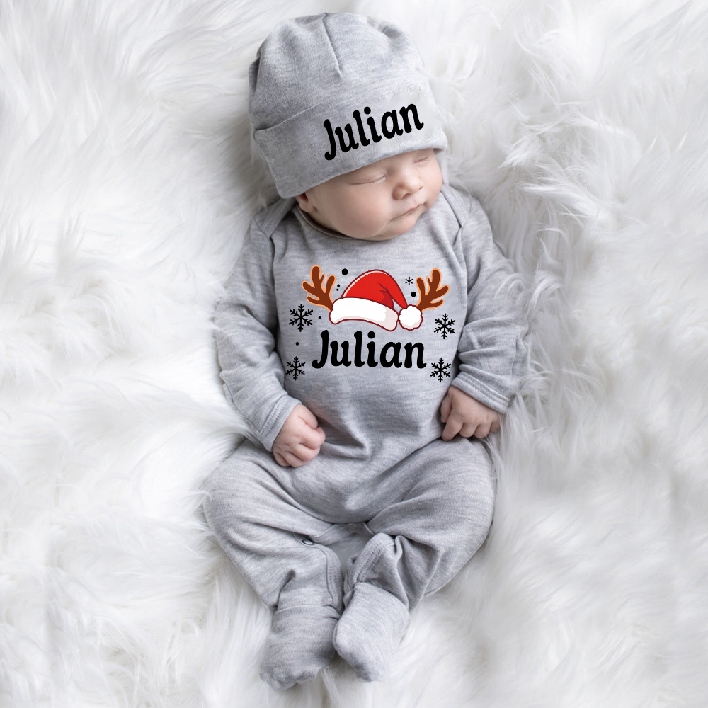 Personalized Baby Reindeer Christmas Hat Romper Set | MCGift423