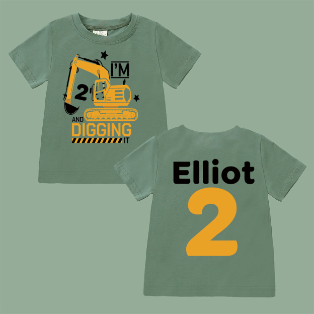 Personalized Construction Digging It Truck Birthday T-Shirt | inBirth26