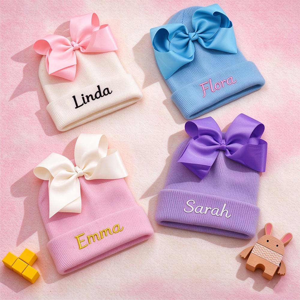 Personalized Embroidered Soft Hat With Bow For Baby & Kids | HSKid102