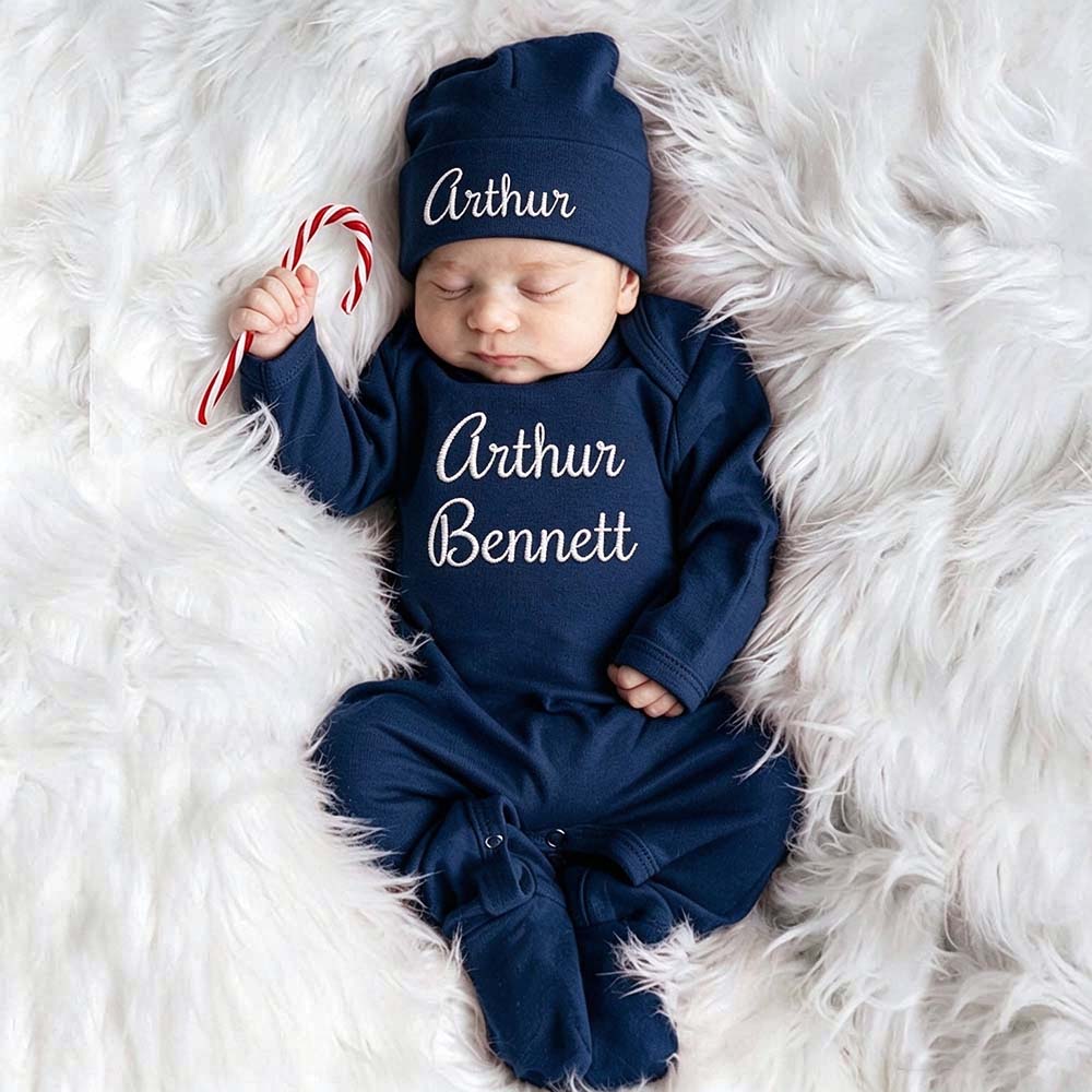 Personalized Embroidery Baby Coming Home Outfit Set With Hat | CWBaby562