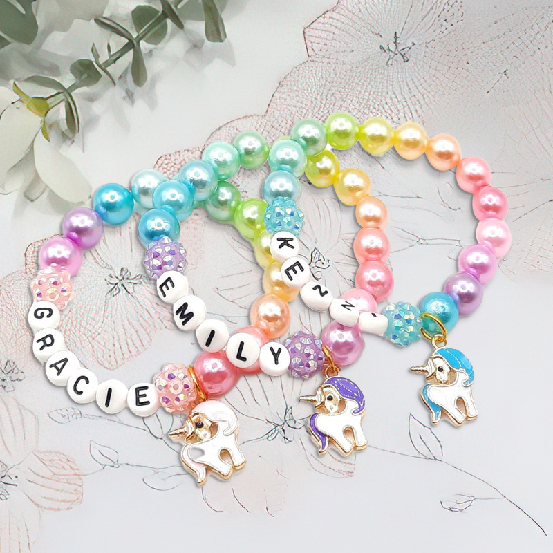 Personalized Kids Lovely Unicorn Bead Bracelet With Name | CWBeach138
