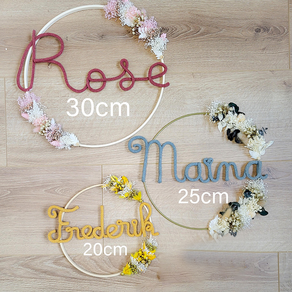 Personalized Knitted Wire Name Sign Crown with Dried Flowers | CWBaby77