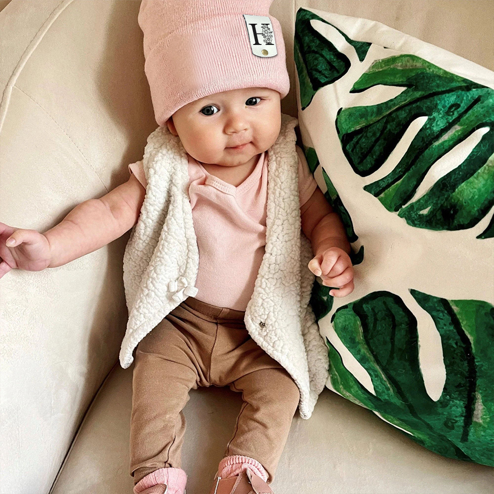 Personalized Leather Tag Infant Beanie for Comfort & Unique | HSKid31