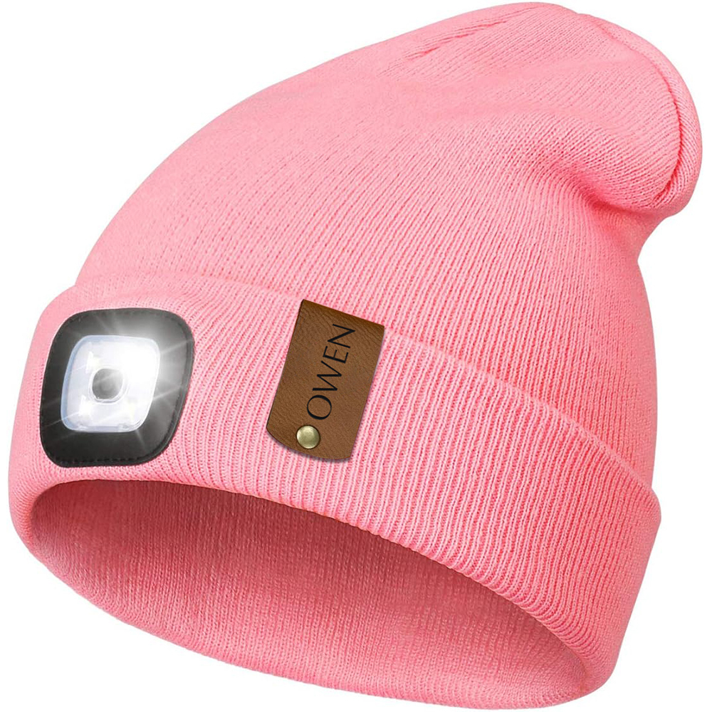 Personalized Kids Leather Tag Beanie with Headlamp | HSKid32