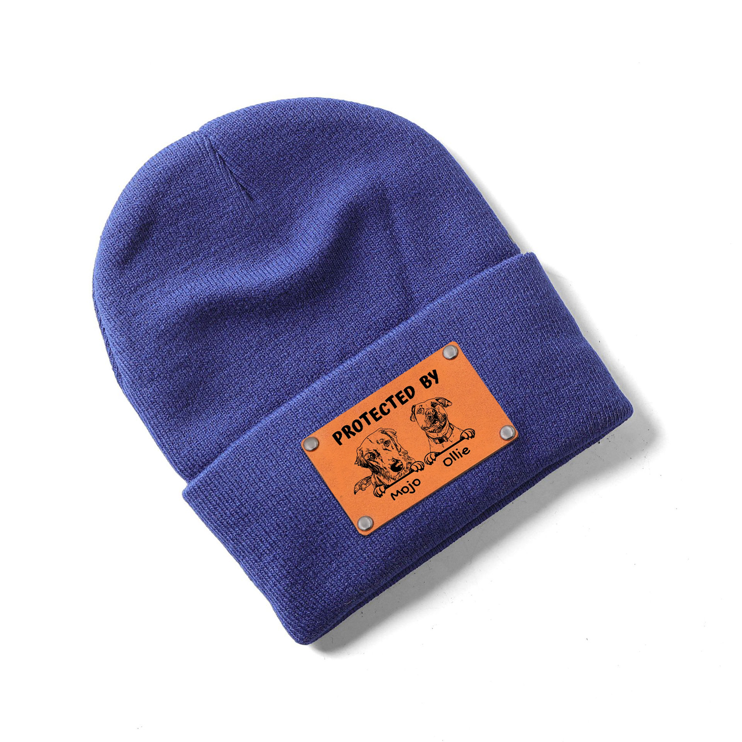 Personalized Vegan Leather Patch Baby Puppy Beanie | HSKid39