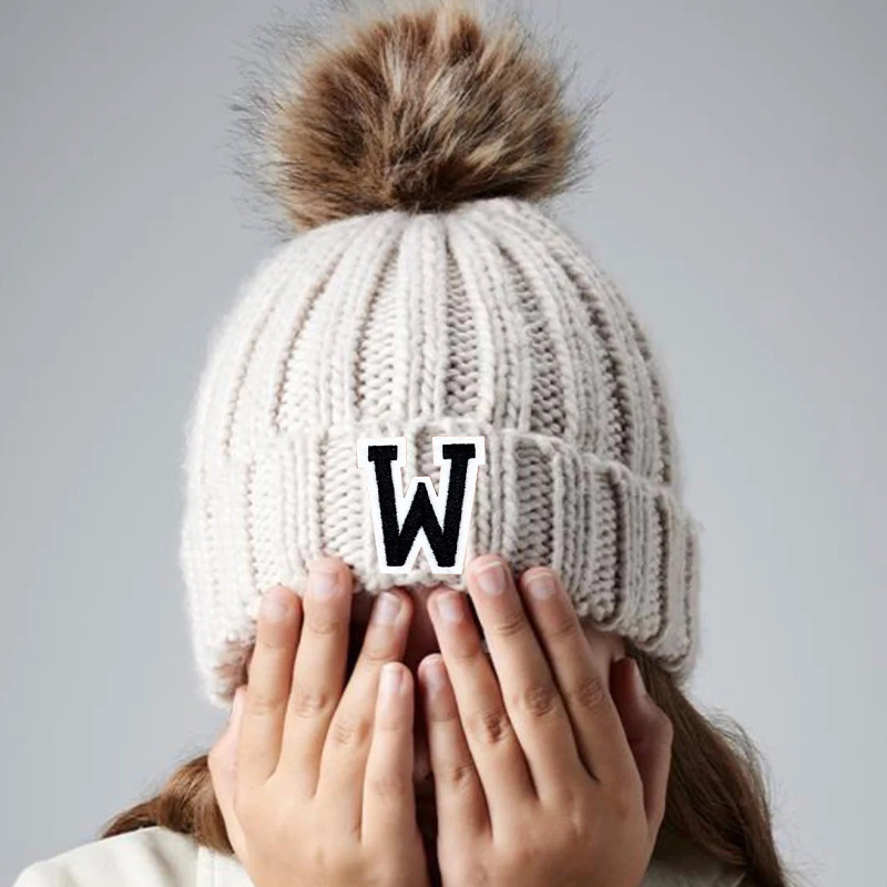 Personalized Initial Patch Pom Pom Beanie Hat | HSKid45