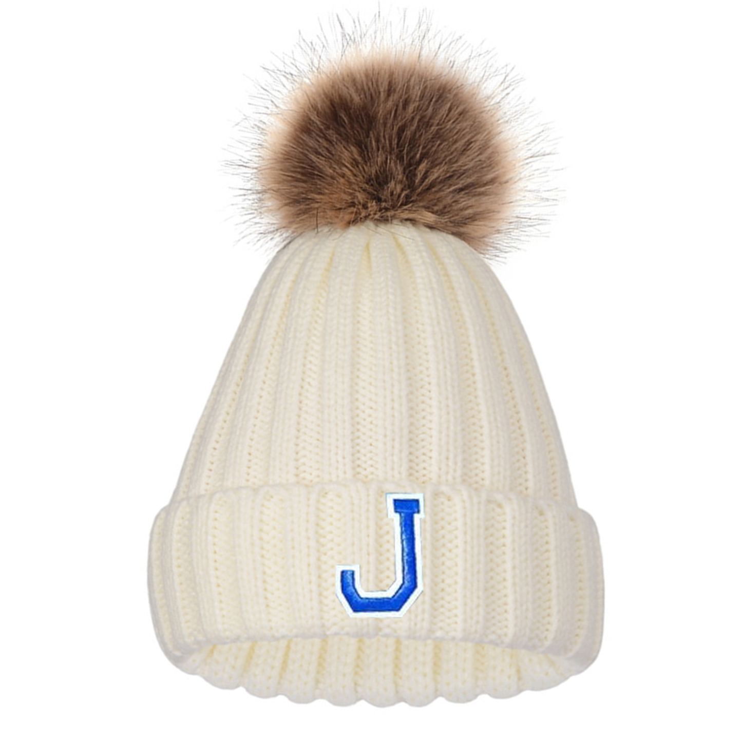 Personalized Initial Patch Pom Pom Beanie Hat | HSKid45