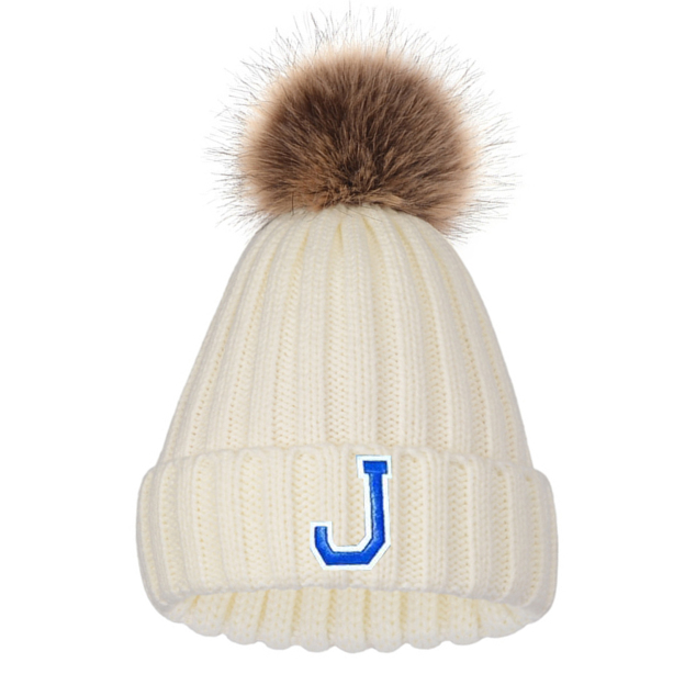 Personalized Initial Patch Pom Pom Beanie Hat | HSKid45