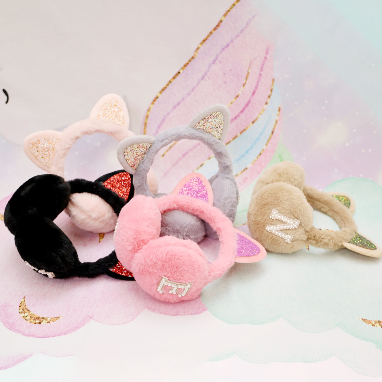 Personalized Kids Pearl Patch Warm Cat Ears Earmuffs | CWToy83