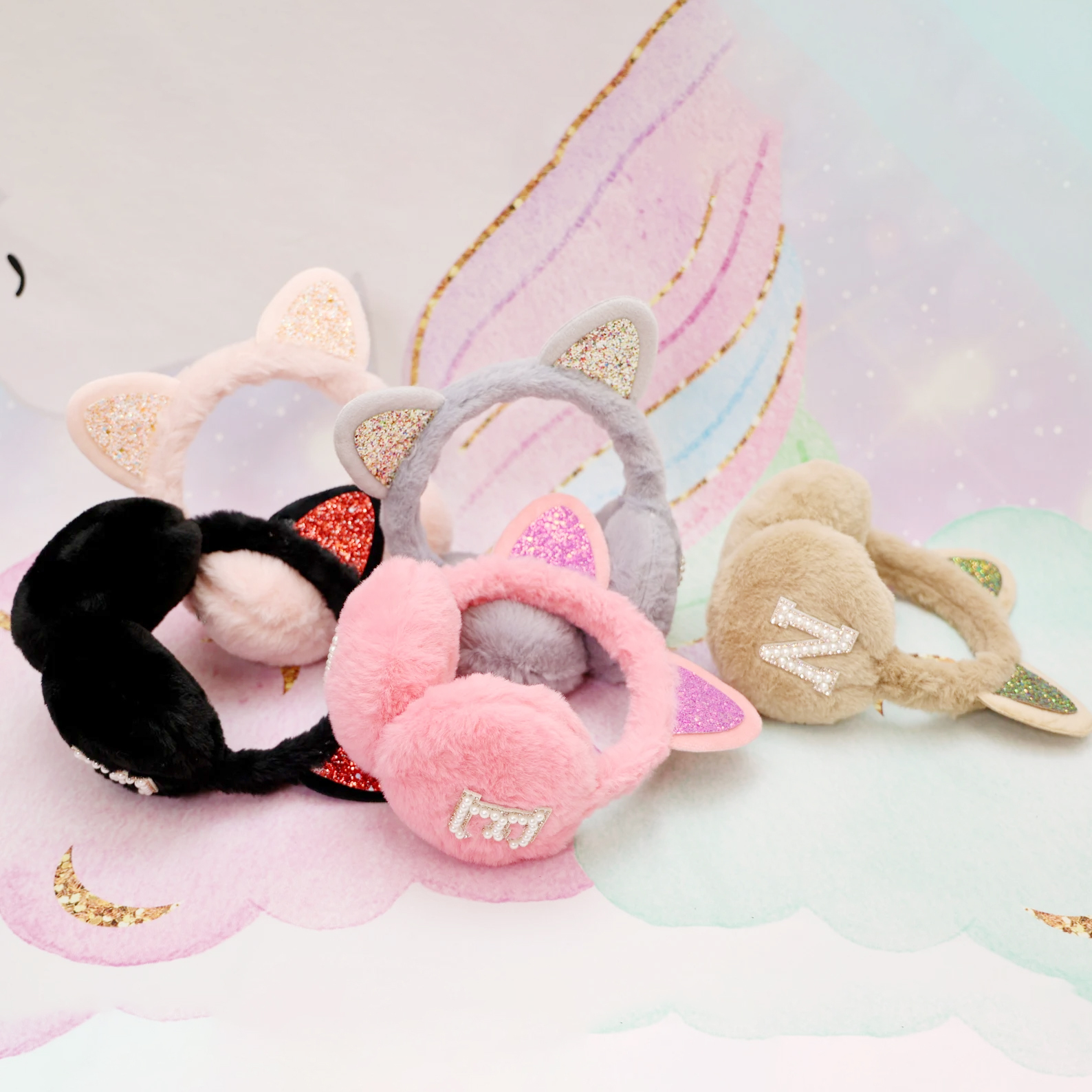 Personalized Kids Pearl Patch Warm Cat Ears Earmuffs | CWToy83