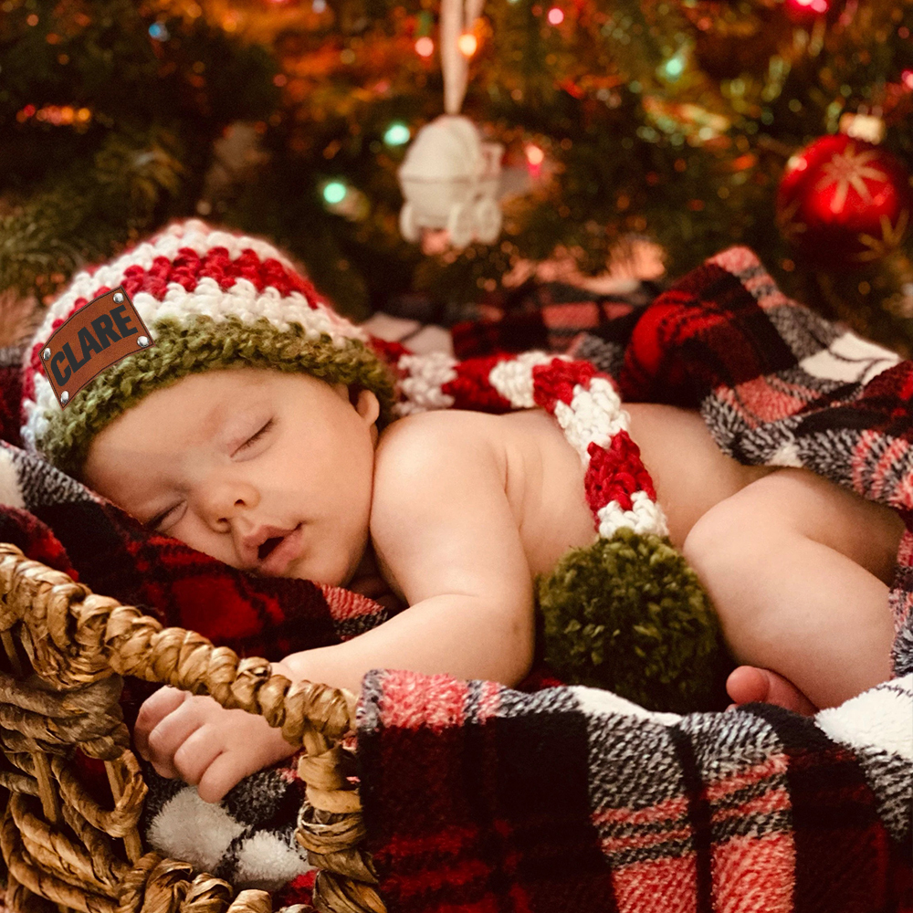 Personalized Leather Patch Christmas Elf Long Tail Hat | MCGift71