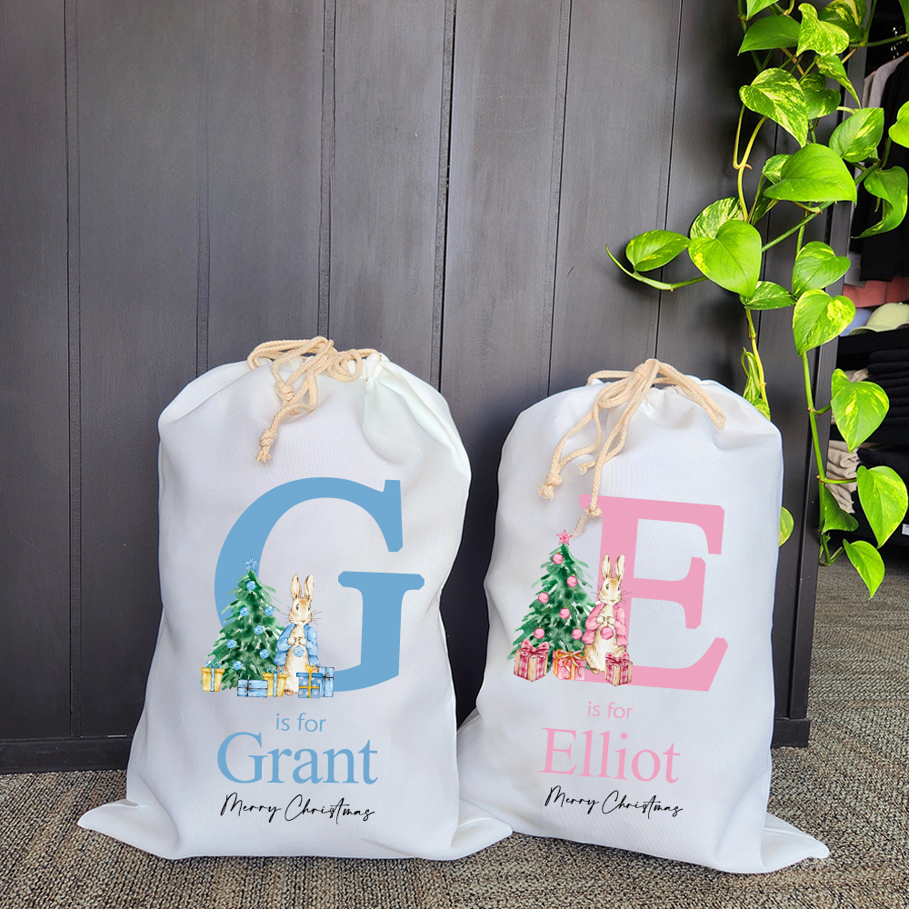 Personalized Name & Initial Bunny Christmas Gift Sack | MCGift89