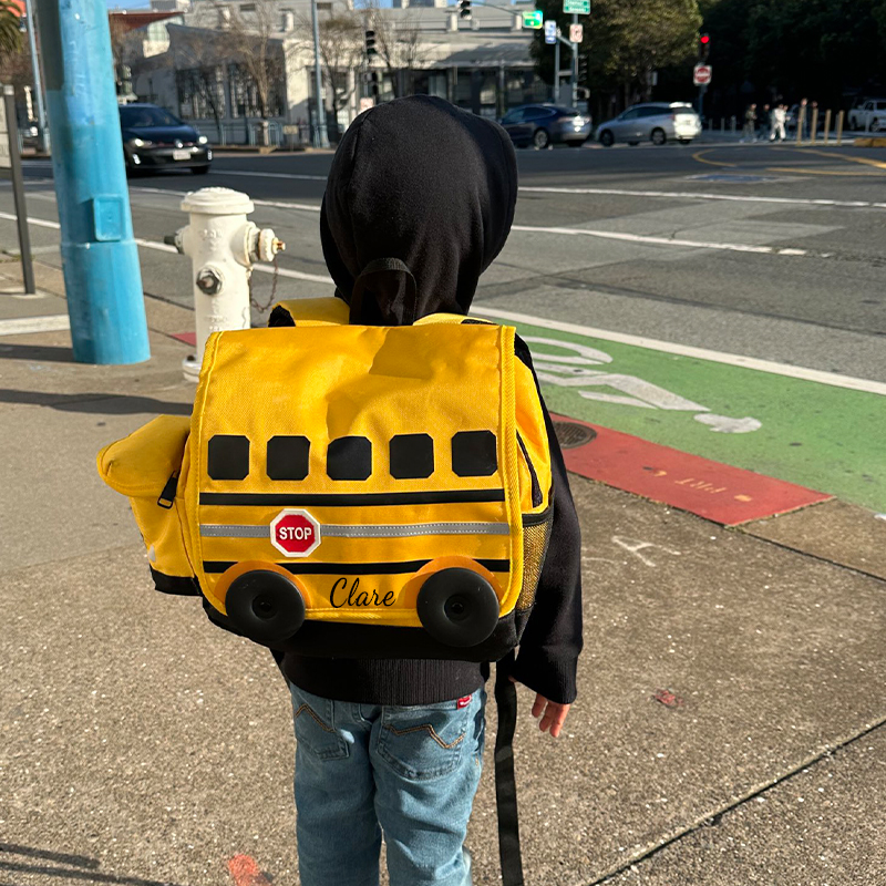 Personalized 3D School Bus Backpack with Insulation Lunch Box