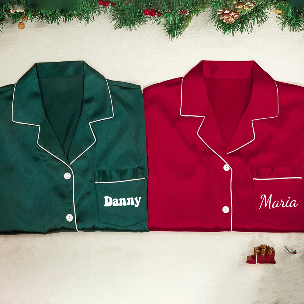Personalized Christmas Satin Family Pajamas Set | CWFamily15