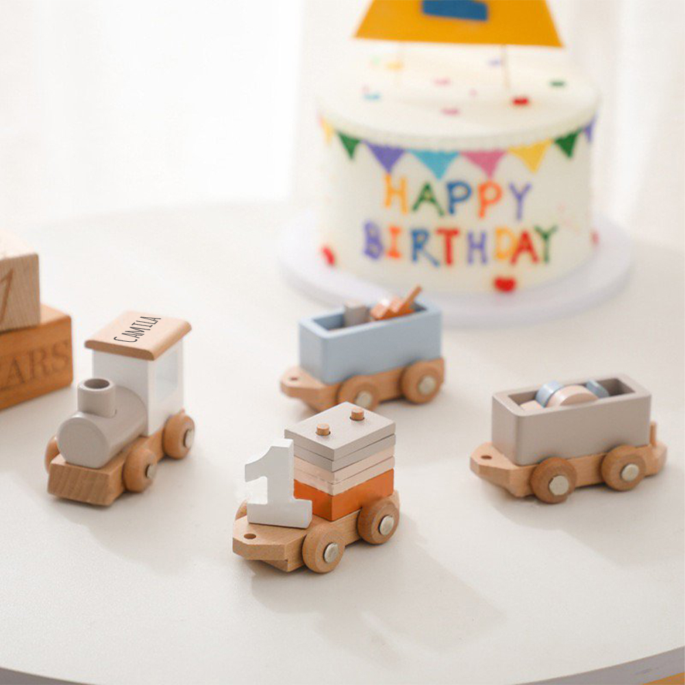 Personalized Kid Toy Wooden Freight Train Set | CWToy100