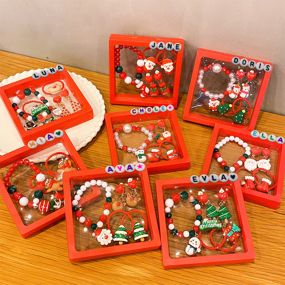 Personalized Lovely Little Girl's Christmas Santa Claus Jewelry Set Box | MCGift99