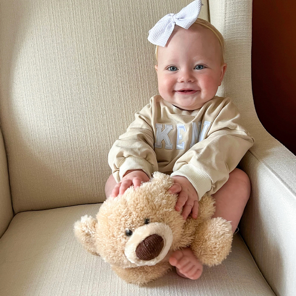 Personalized Letter Patch Neutral Baby Sweatshirt Romper | CWBaby114
