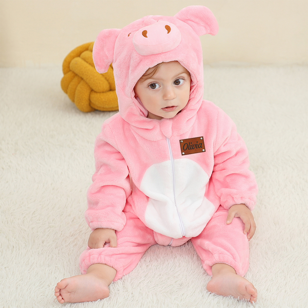Personalized Leather Patch Baby Animal Romper  | CWBaby122