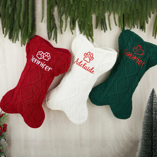 Personalized Embroidery Dog Bone Christmas Stocking | MCGift10301