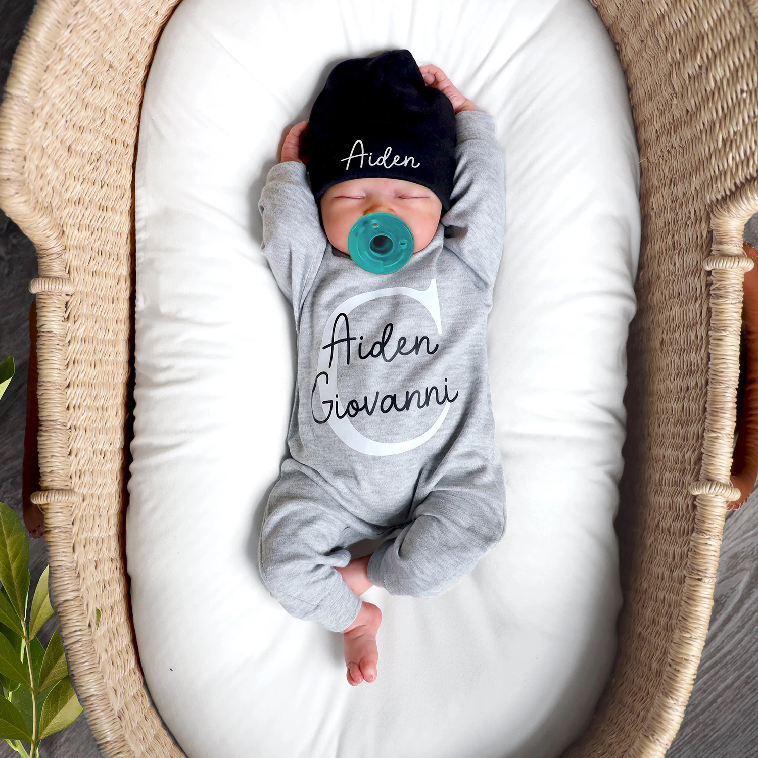 Personalized Baby Coming Home Romper With Hat Set | CWBaby133