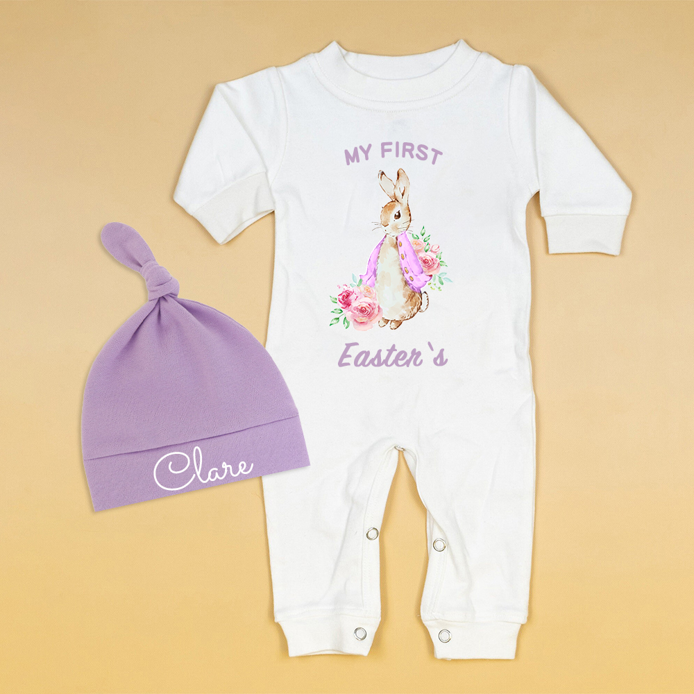 Personalized Baby First Easter Ropmer and Hat Set | CWBaby139